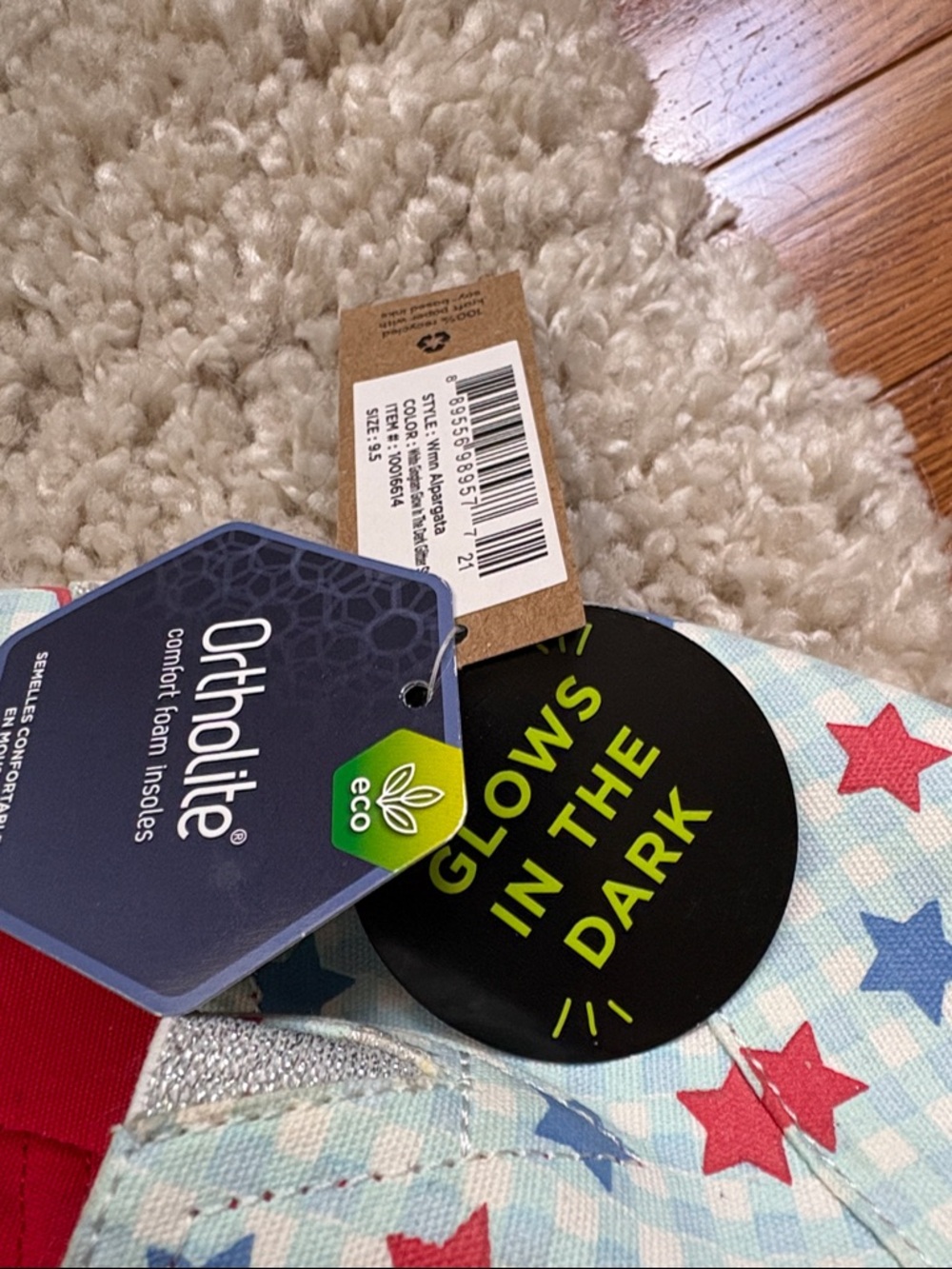 TOMS Alpargata white gingham glow in the dark glitter star print shoes - Picture 5 of 8